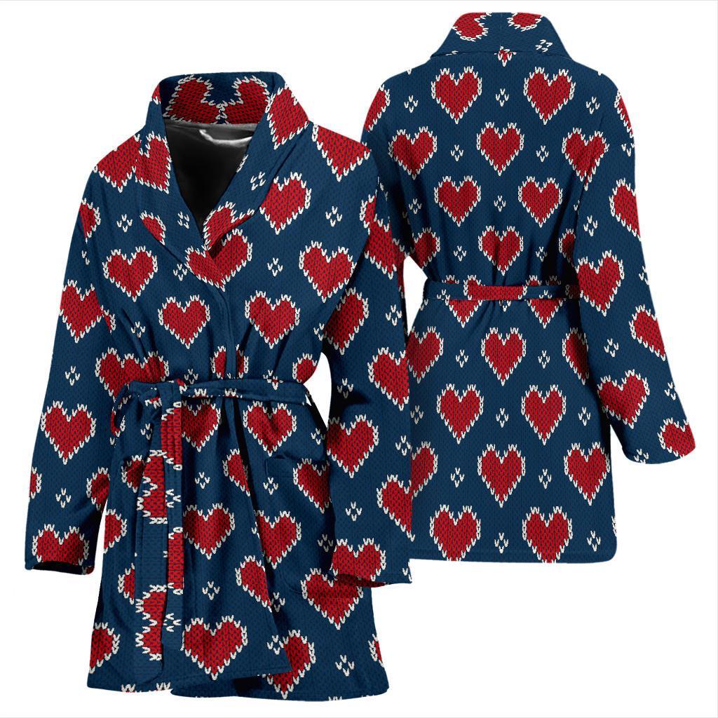 Fairisle Heart Christmas Pattern Print Women Long Robe-grizzshop