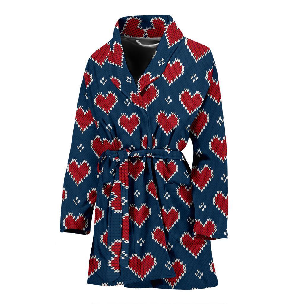Fairisle Heart Christmas Pattern Print Women Long Robe-grizzshop