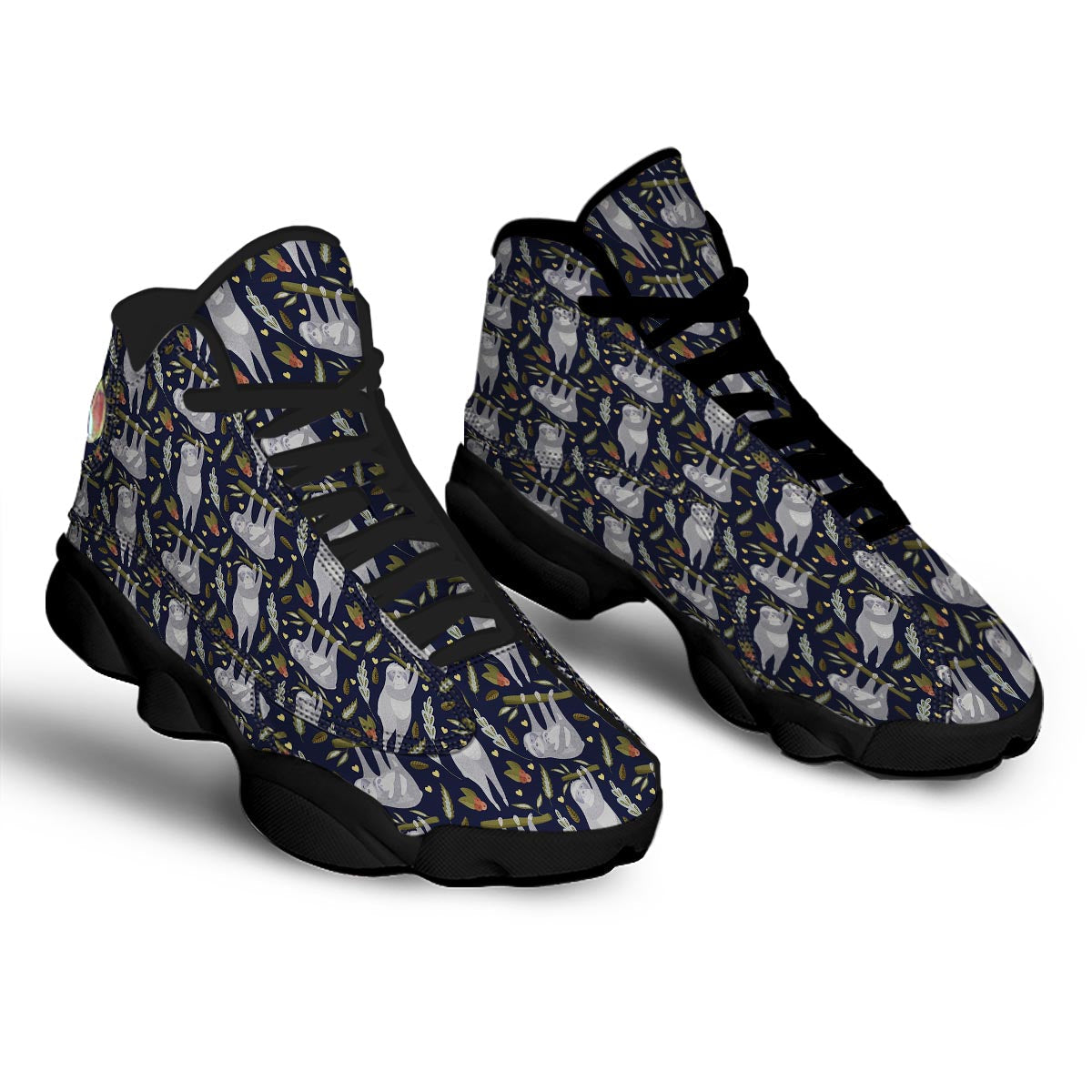 Family Sloth Print Pattern Black Basketball Shoes-grizzshop