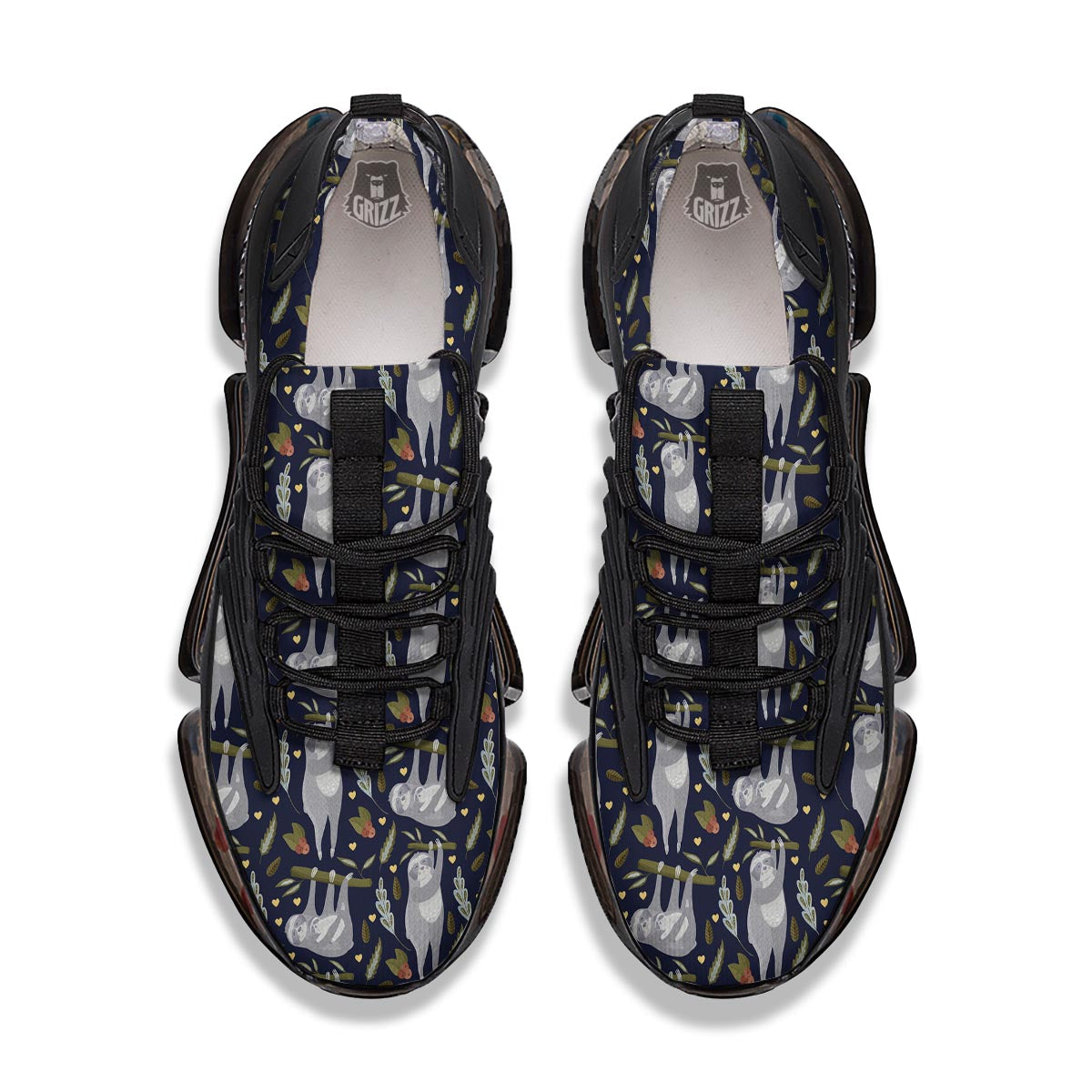 Family Sloth Print Pattern Black Gym Shoes-grizzshop