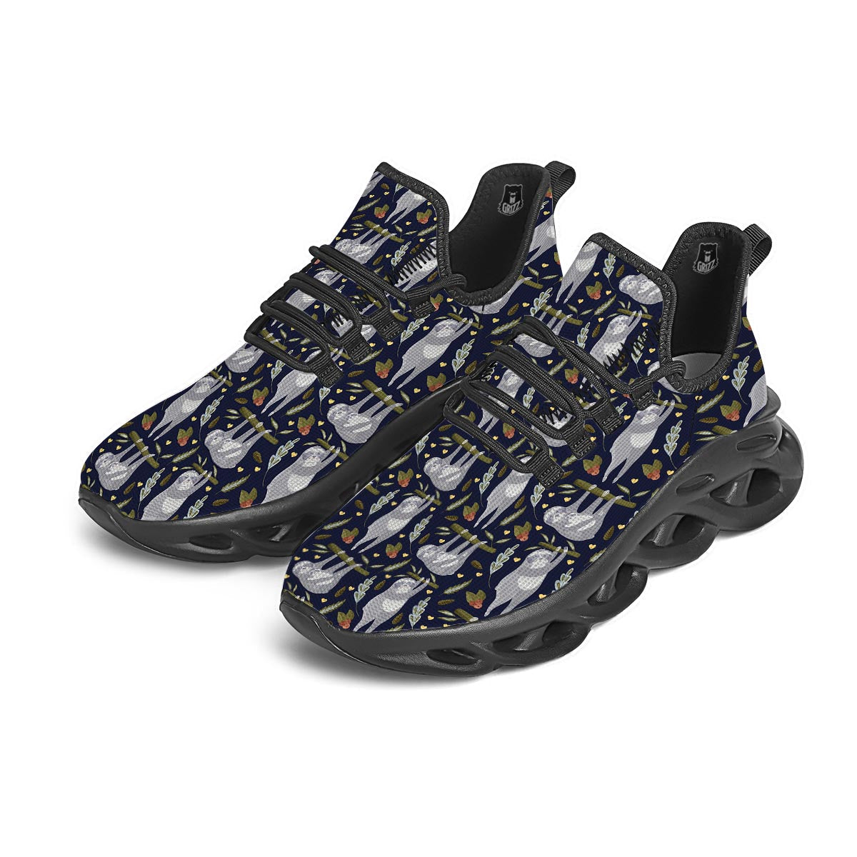 Family Sloth Print Pattern Black Running Shoes-grizzshop
