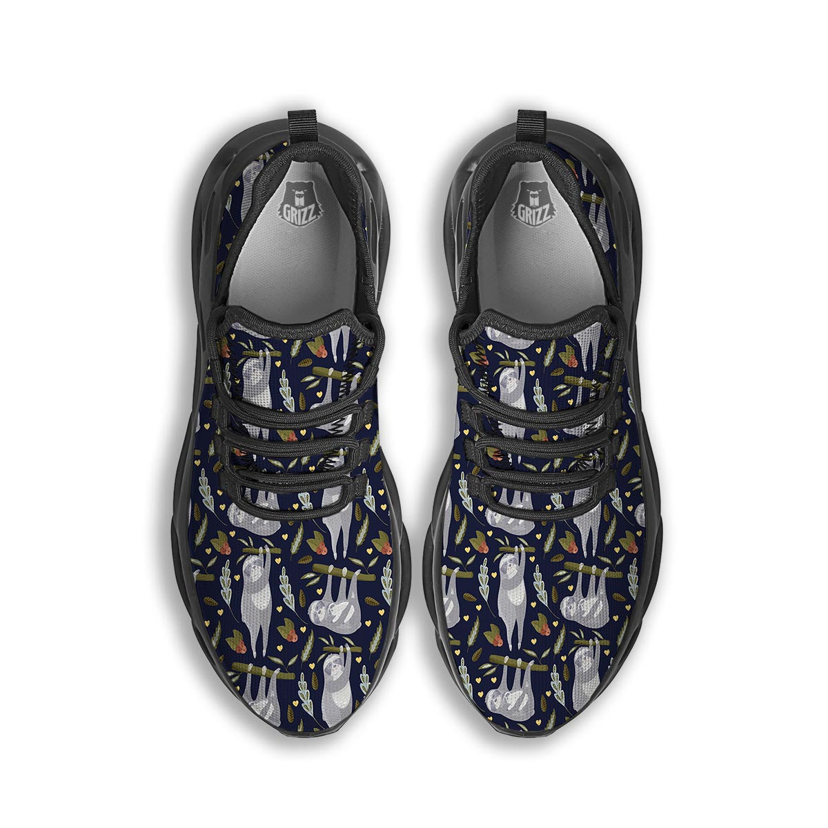 Family Sloth Print Pattern Black Running Shoes-grizzshop