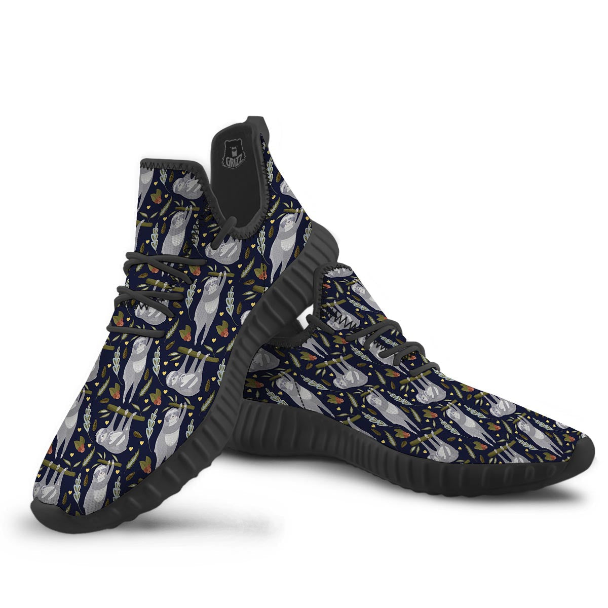 Family Sloth Print Pattern Black Walking Shoes-grizzshop