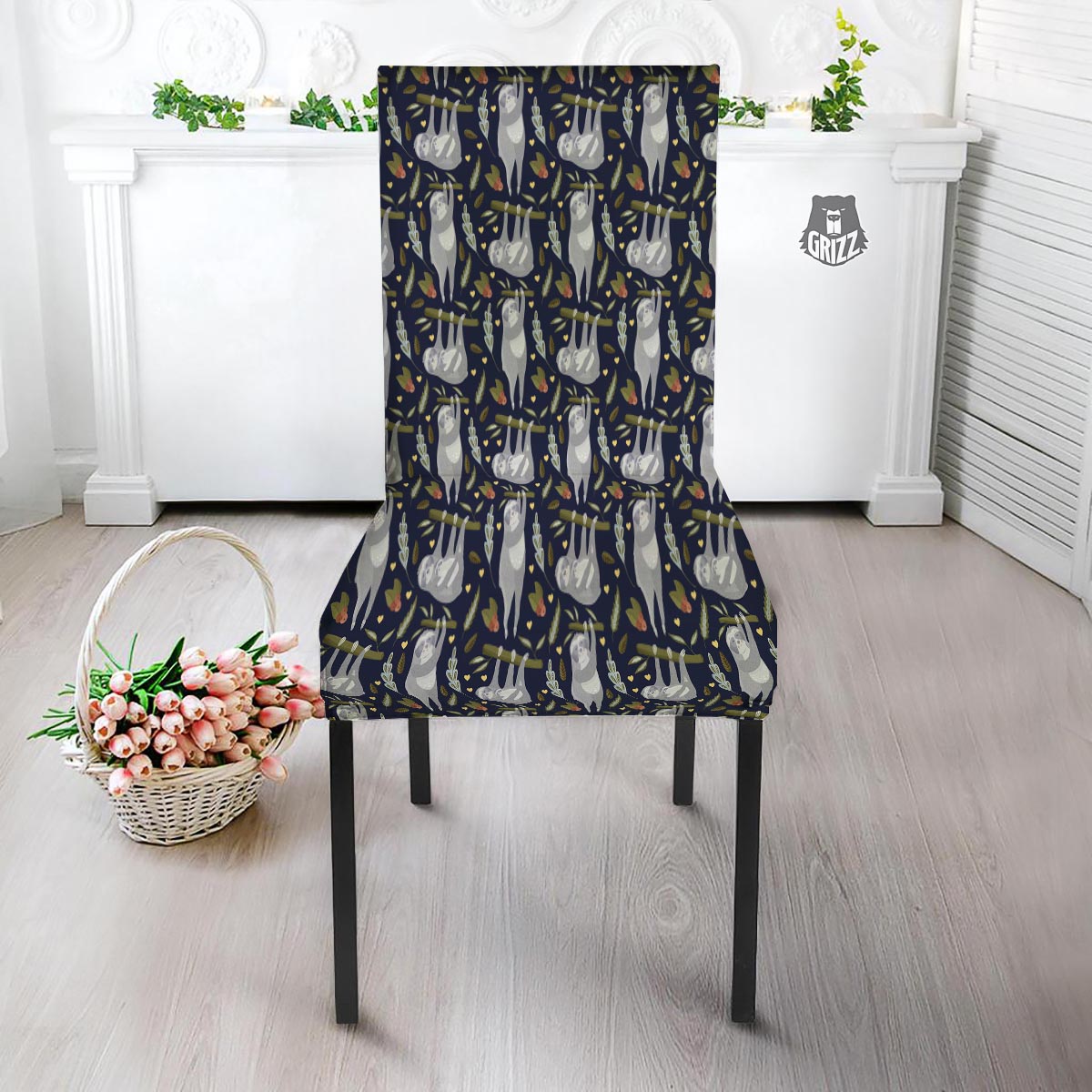 Family Sloth Print Pattern Dining Chair Slipcover-grizzshop