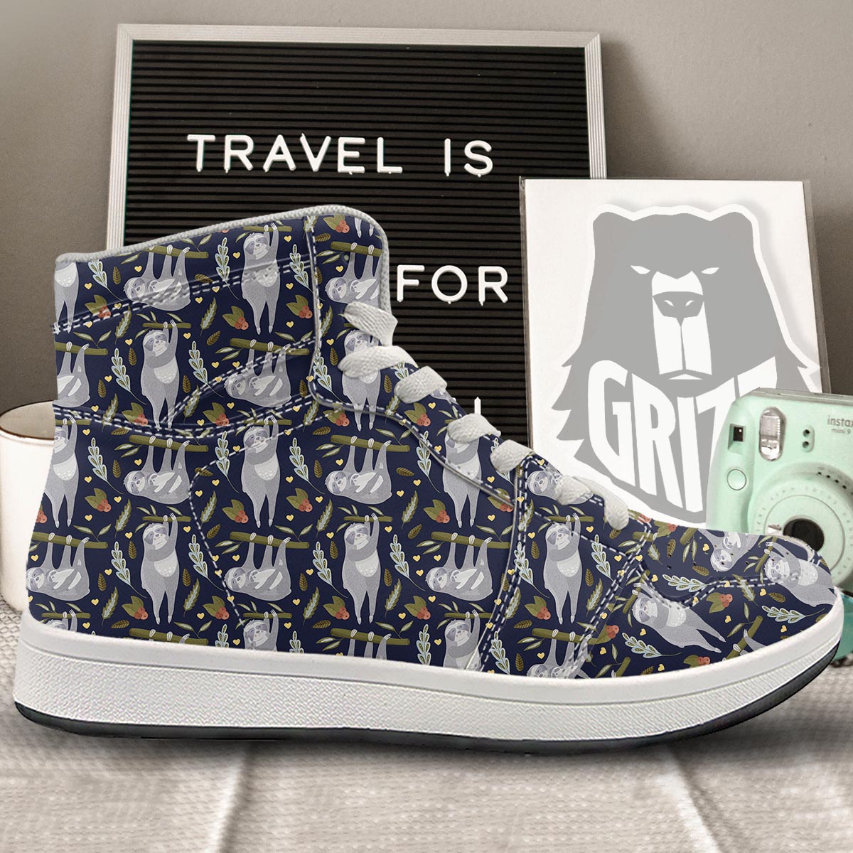 Family Sloth Print Pattern High Top Sneakers-grizzshop