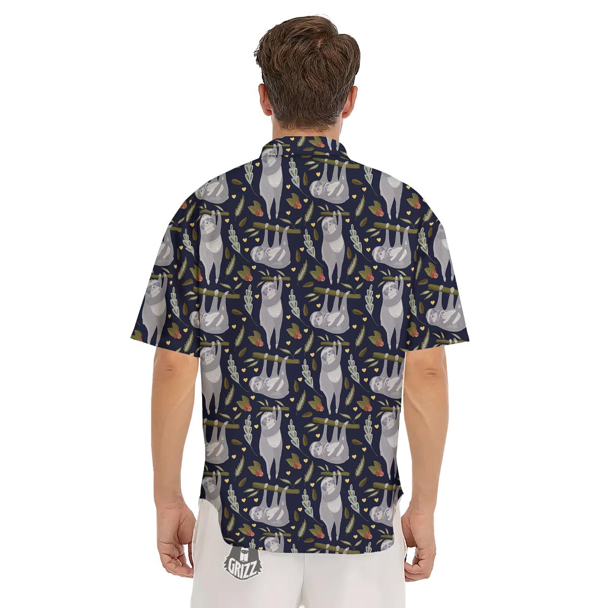 Family Sloth Print Pattern Men's Short Sleeve Shirts-grizzshop