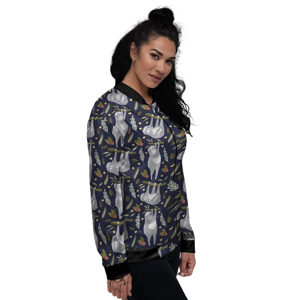 Family Sloth Print Pattern Women's Bomber Jacket-grizzshop