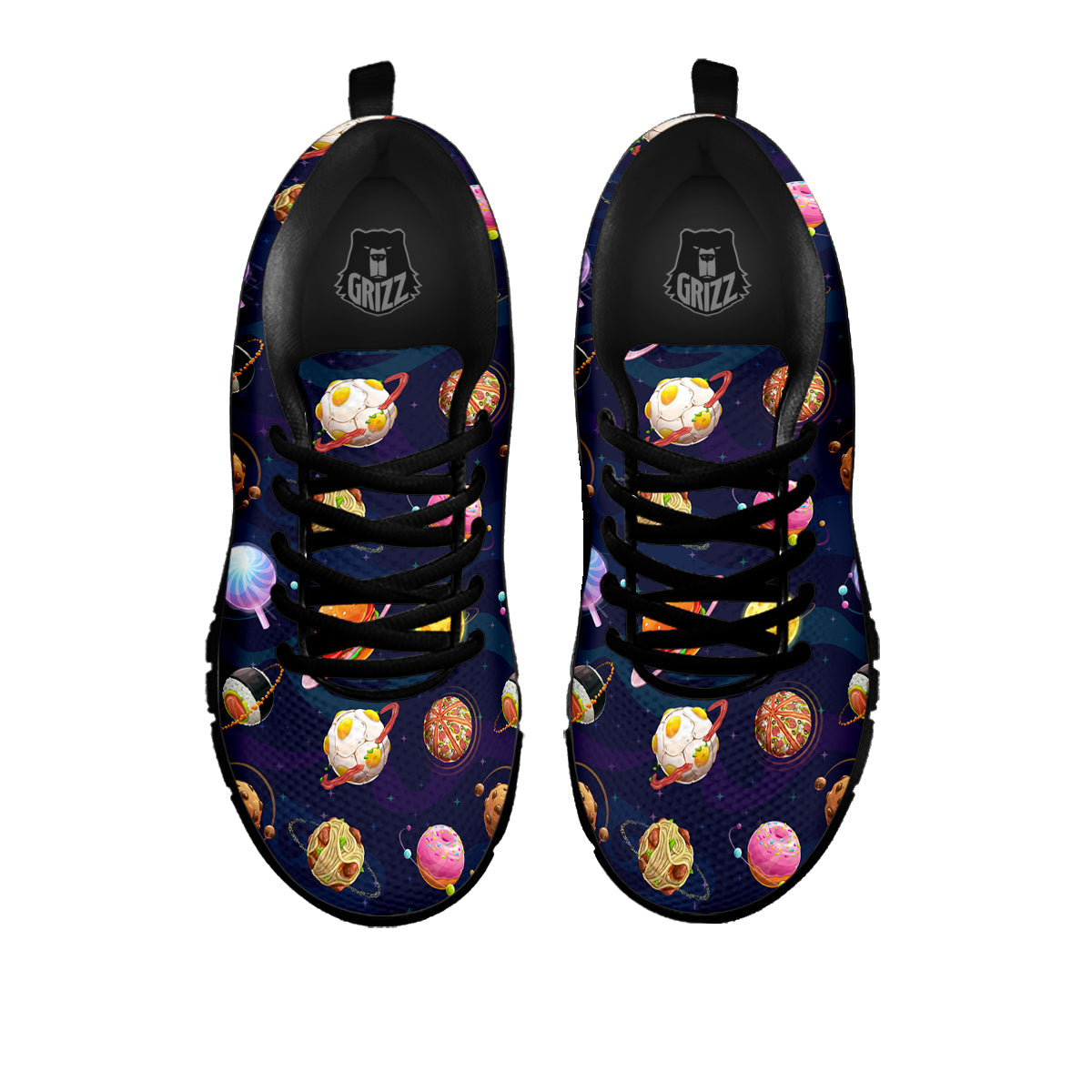 Fantasy Food Planets Print Pattern Black Sneaker-grizzshop