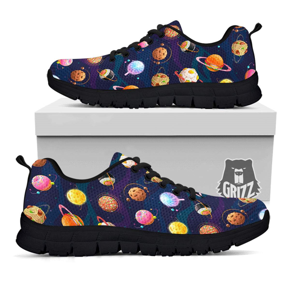 Fantasy Food Planets Print Pattern Black Sneaker-grizzshop