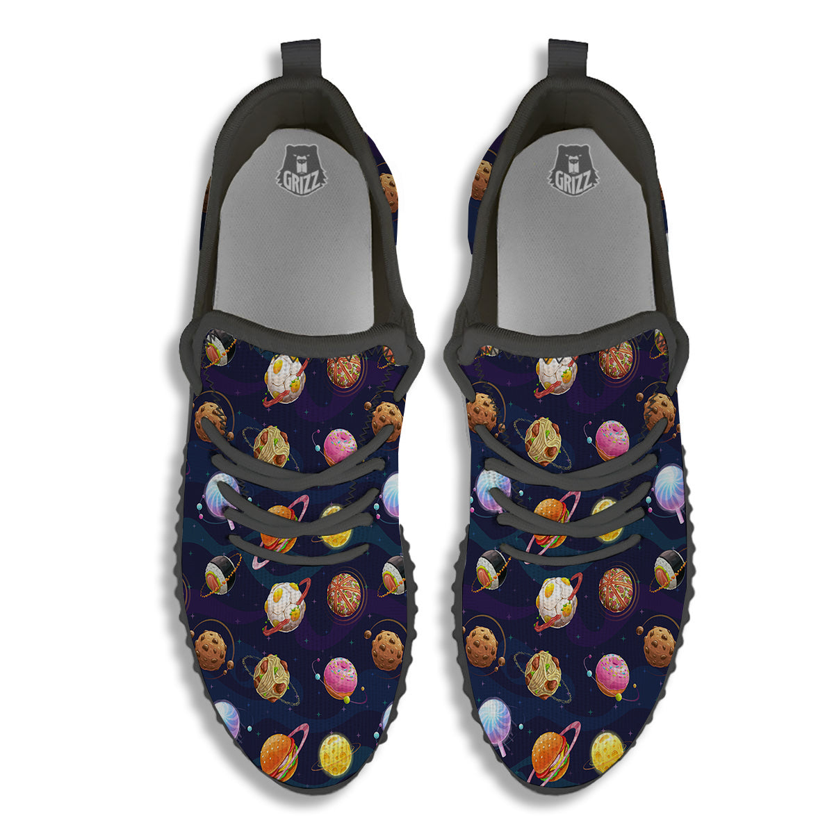 Fantasy Food Planets Print Pattern Black Walking Shoes-grizzshop