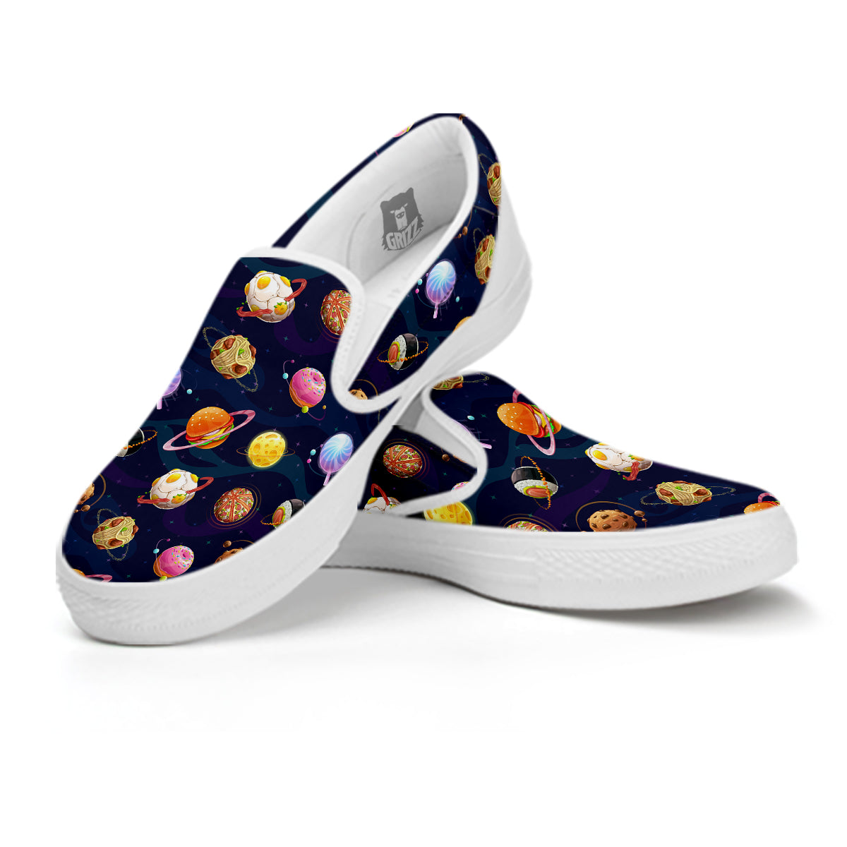 Fantasy Food Planets Print Pattern White Slip On Shoes-grizzshop