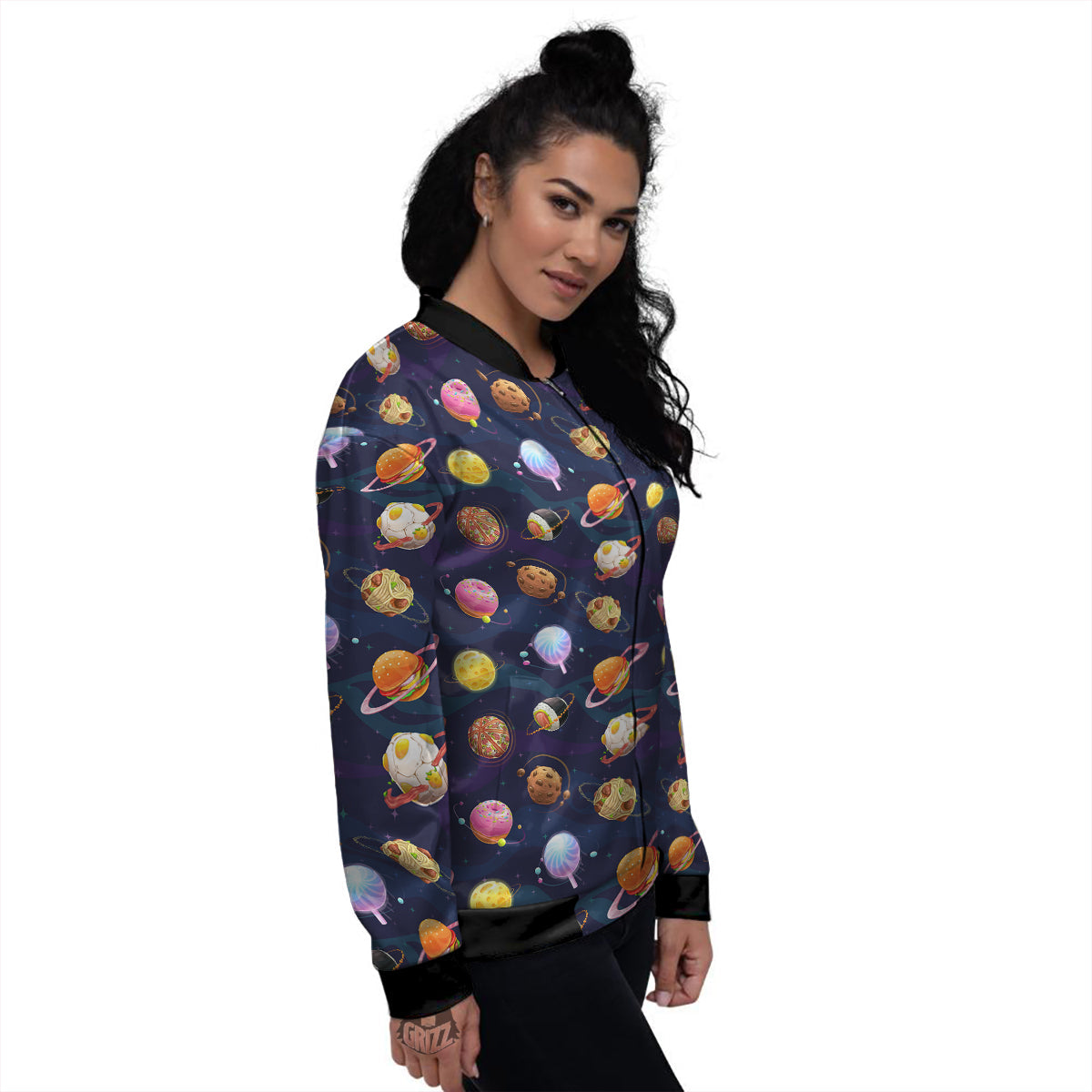 Fantasy Food Planets Print Pattern Women's Bomber Jacket-grizzshop
