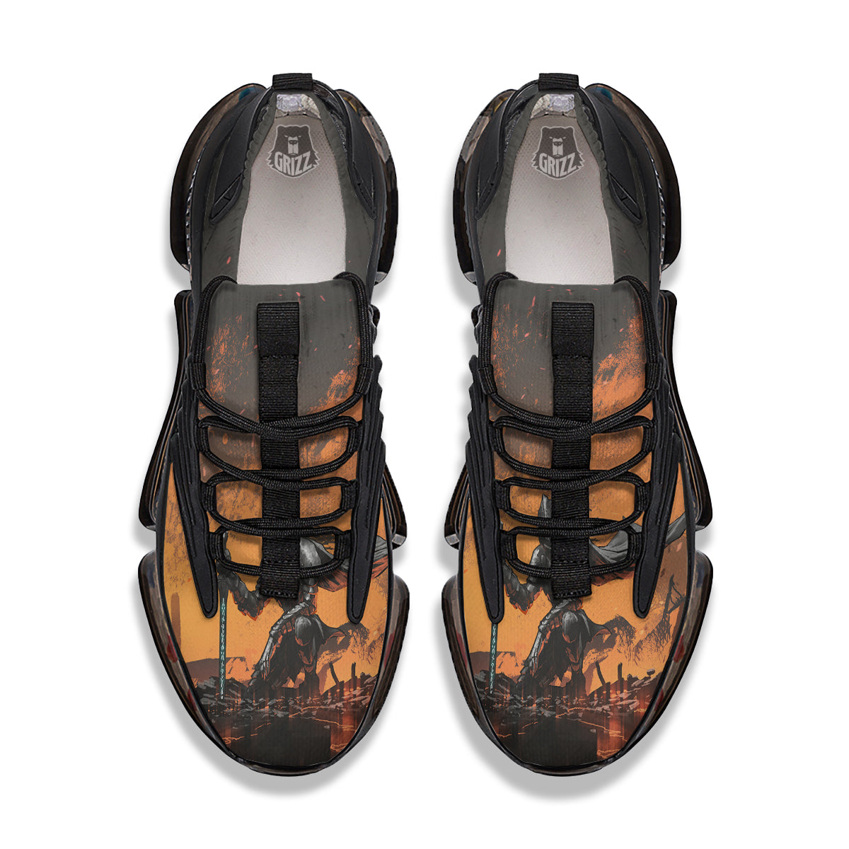 Fantasy Knight On Fire Print Black Gym Shoes-grizzshop
