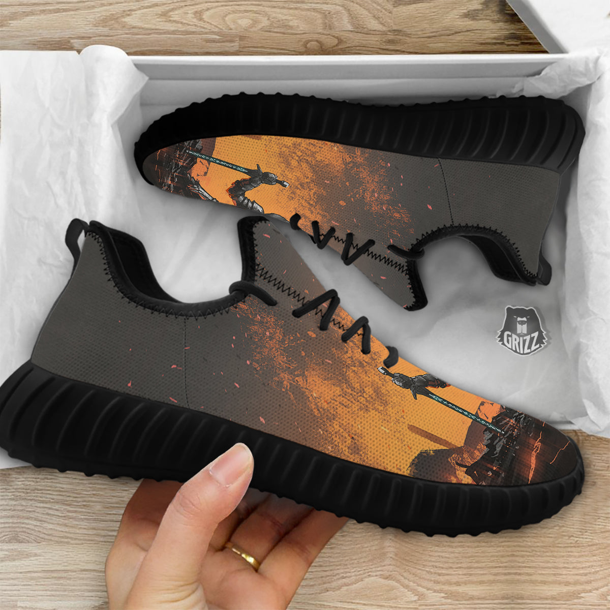 Fantasy Knight On Fire Print Black Walking Shoes-grizzshop