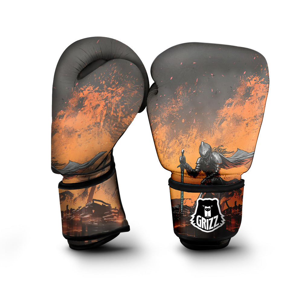 Fantasy Knight On Fire Print Boxing Gloves-grizzshop