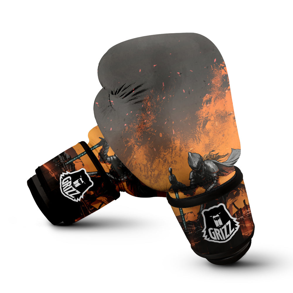 Fantasy Knight On Fire Print Boxing Gloves-grizzshop
