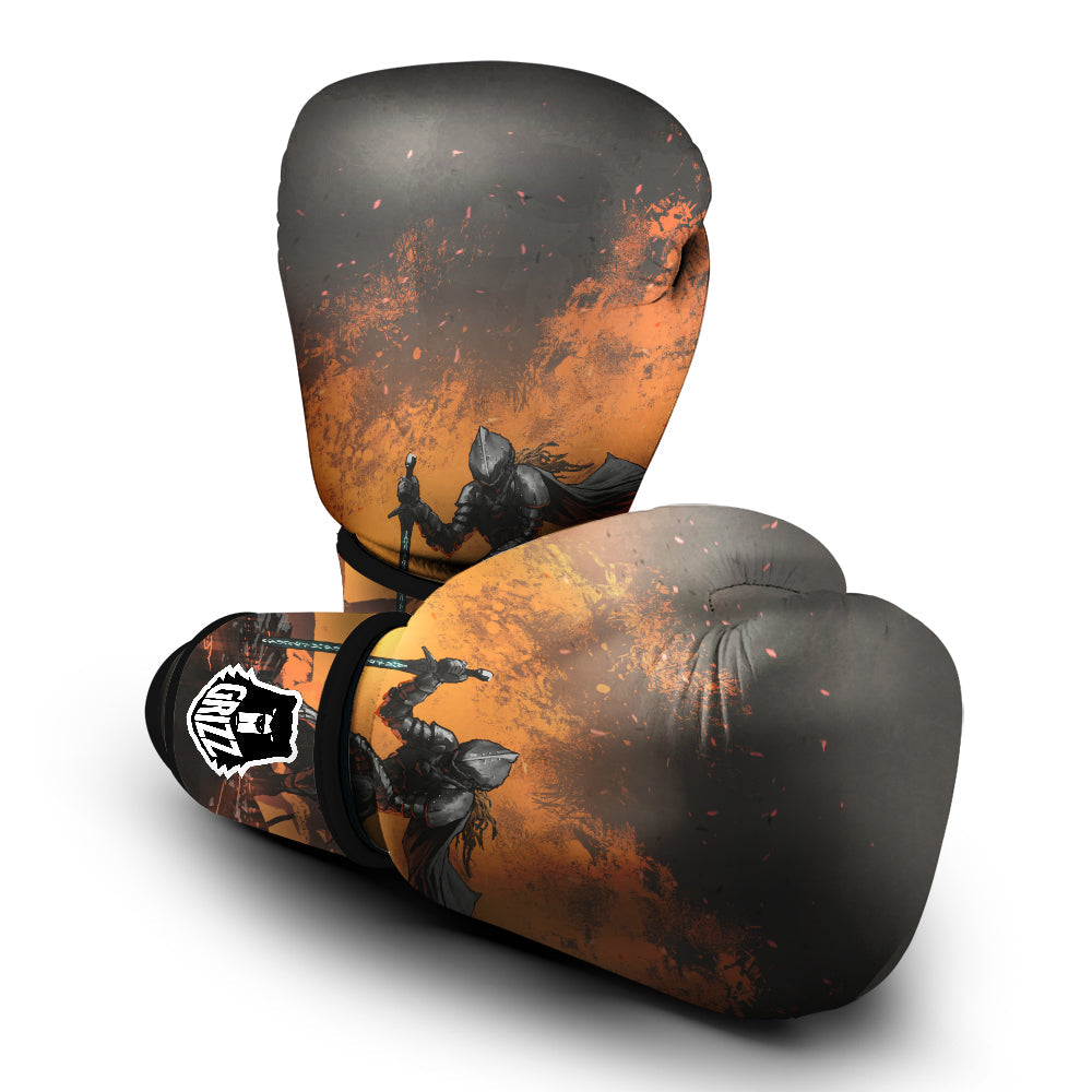 Fantasy Knight On Fire Print Boxing Gloves-grizzshop