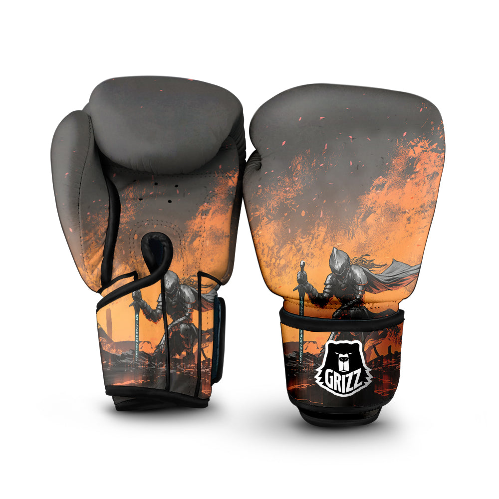 Fantasy Knight On Fire Print Boxing Gloves-grizzshop