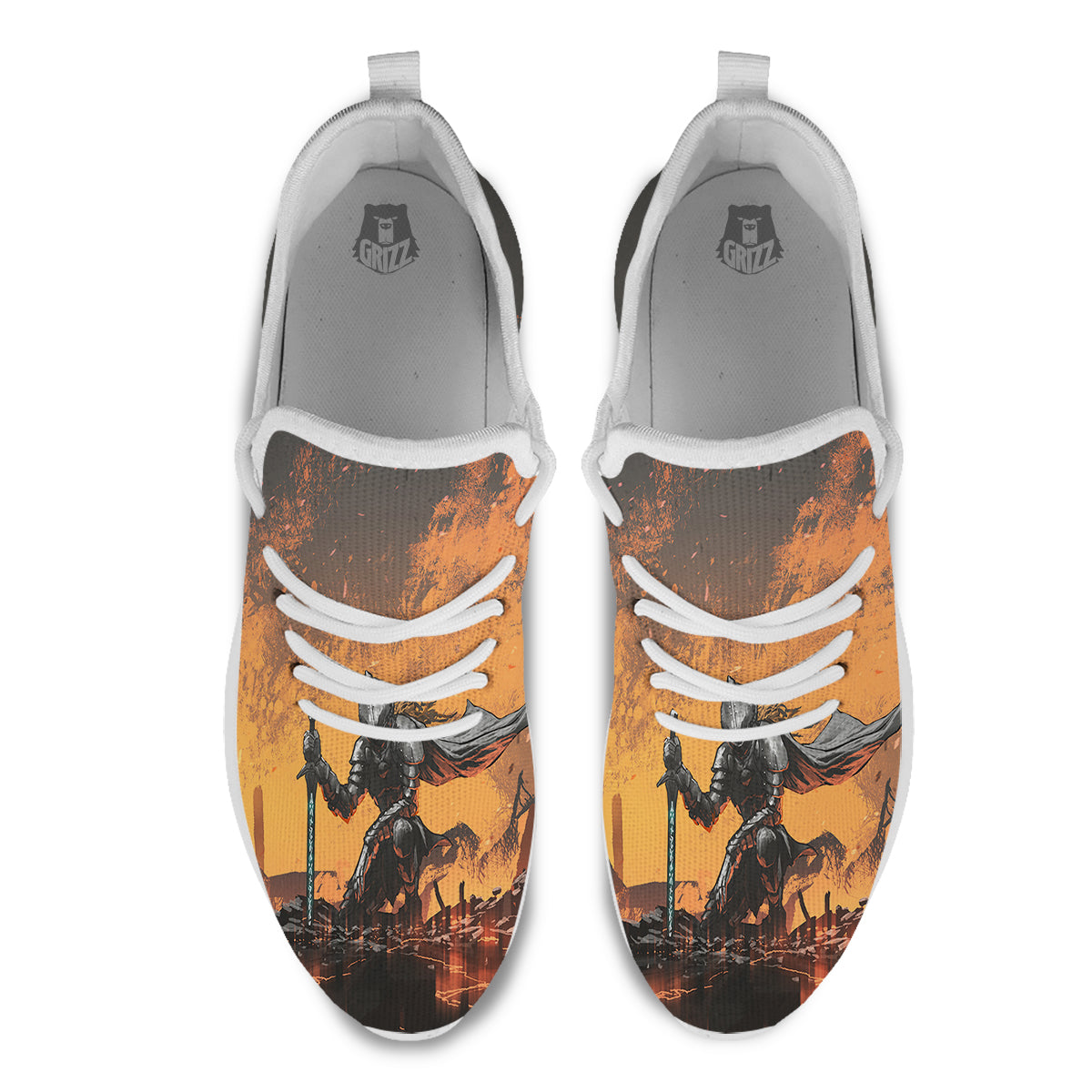Fantasy Knight On Fire Print White Athletic Shoes-grizzshop