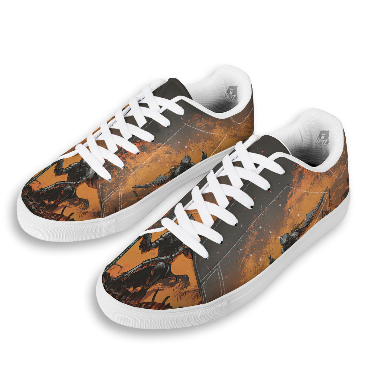 Fantasy Knight On Fire Print White Low Top Sneakers-grizzshop