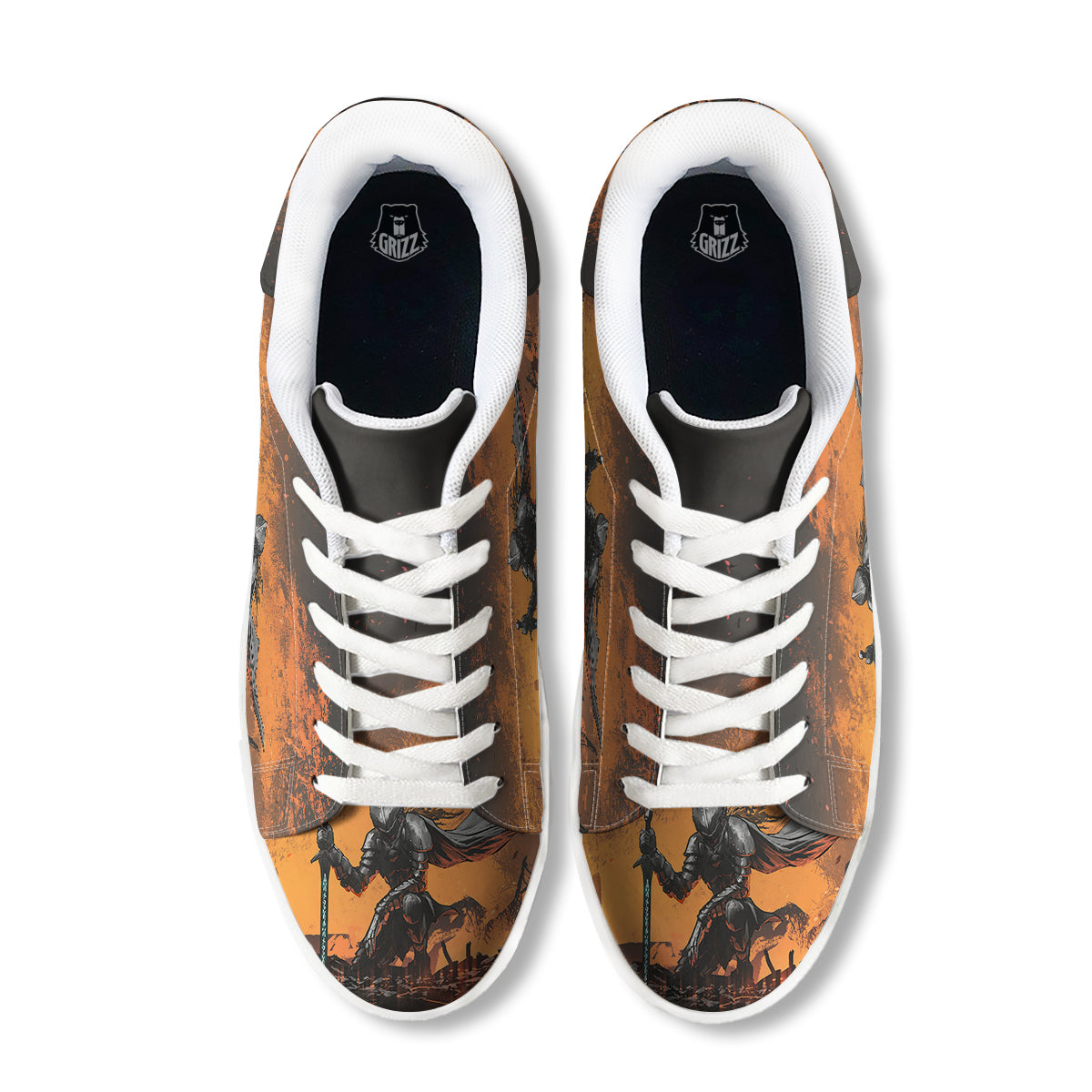 Fantasy Knight On Fire Print White Low Top Sneakers-grizzshop