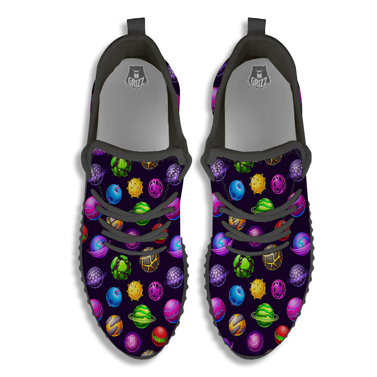 Fantasy Planets In Space Universe Print Pattern Black Walking Shoes-grizzshop