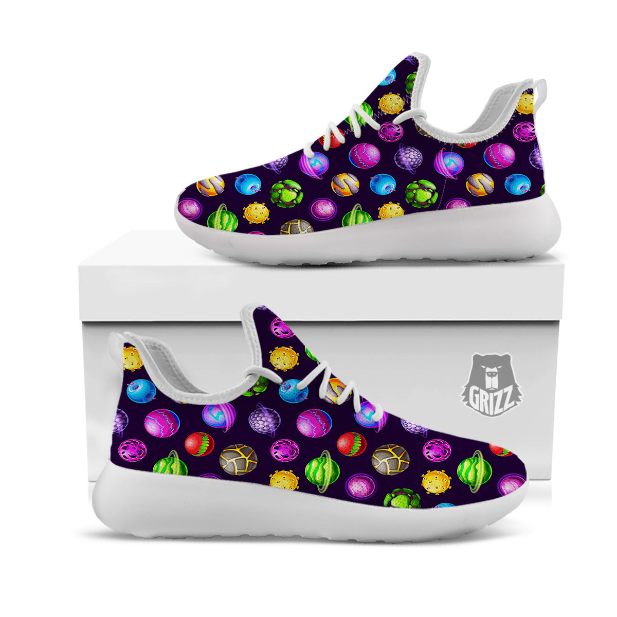 Fantasy Planets In Space Universe Print Pattern White Athletic Shoes-grizzshop