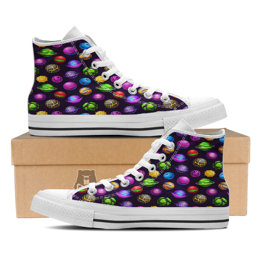Fantasy Planets In Space Universe Print Pattern White High Top Shoes-grizzshop