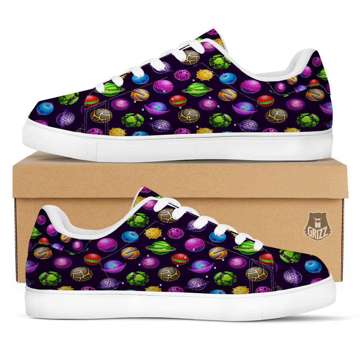 Fantasy Planets In Space Universe Print Pattern White Low Top Sneakers-grizzshop