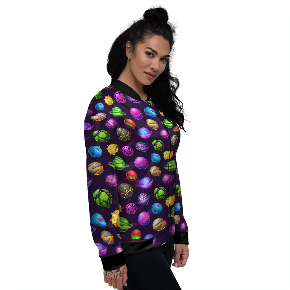 Fantasy Planets In Space Universe Print Pattern Women's Bomber Jacket-grizzshop