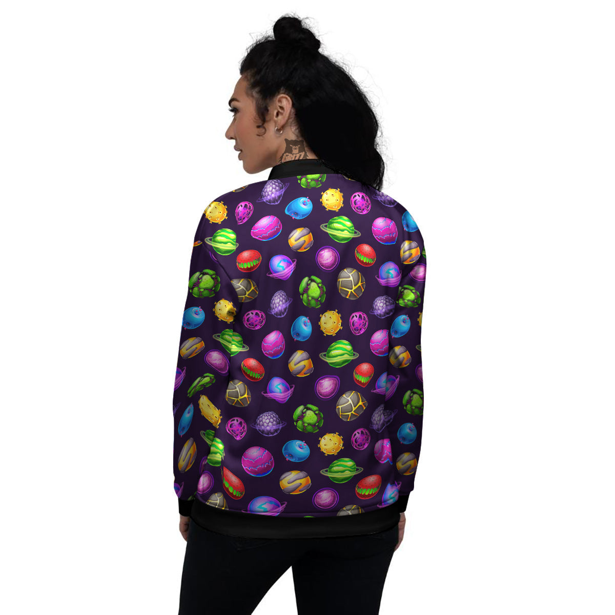 Fantasy Planets In Space Universe Print Pattern Women's Bomber Jacket-grizzshop