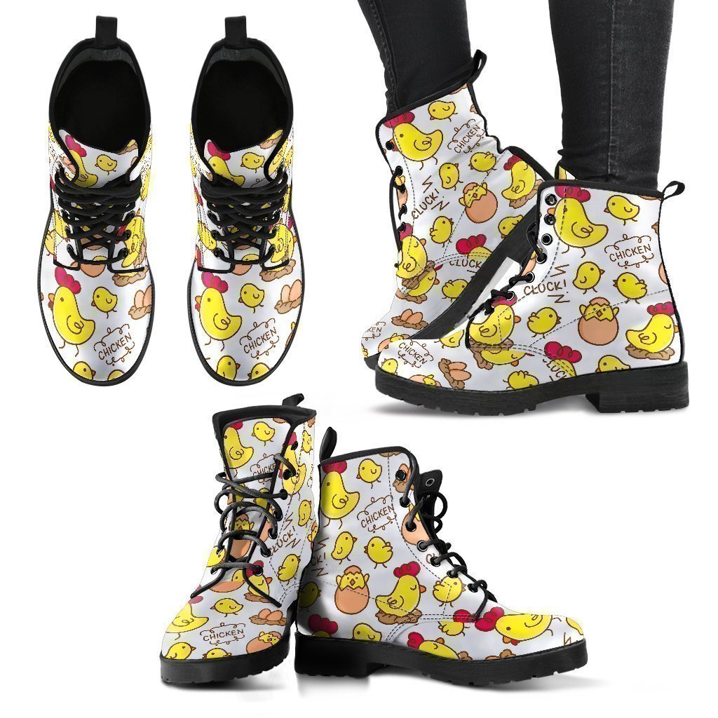 Farm Chicken Hen Chick Pattern Print Men Women Leather Boots-grizzshop