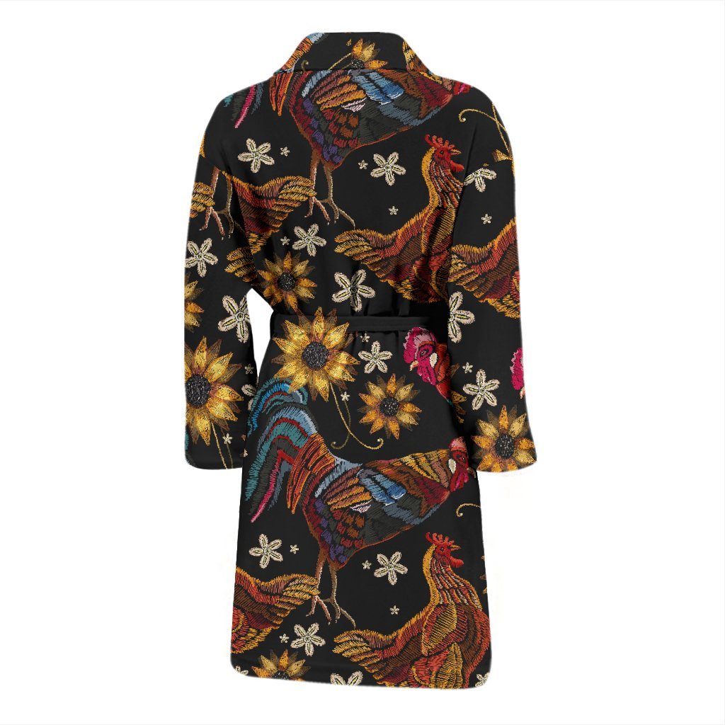 Farm Chicken Hen Flower Pattern Print Men Long Robe-grizzshop
