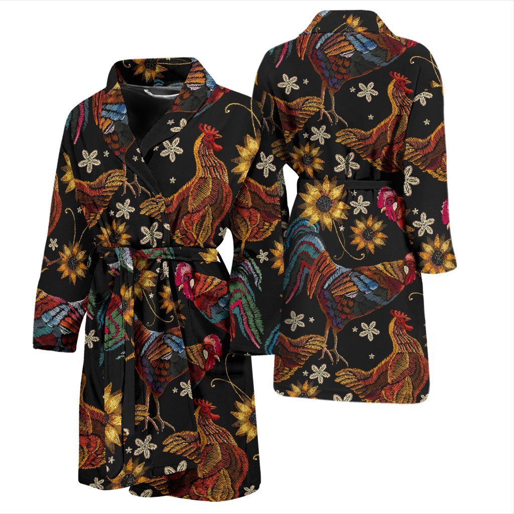 Farm Chicken Hen Flower Pattern Print Men Long Robe-grizzshop