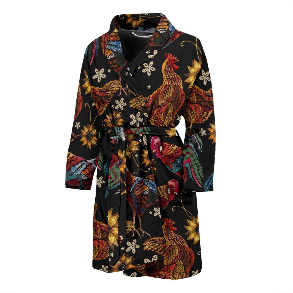 Farm Chicken Hen Flower Pattern Print Men Long Robe-grizzshop