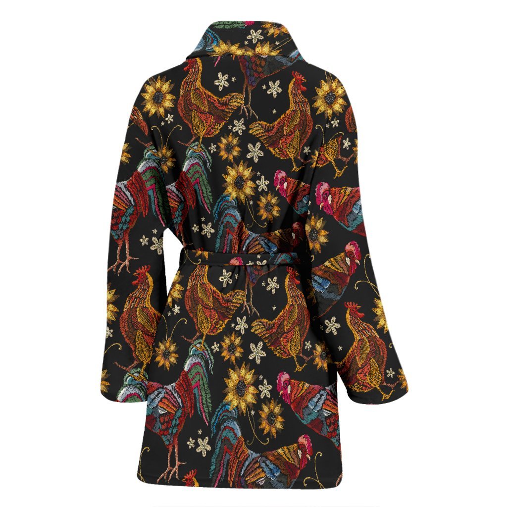 Farm Chicken Hen Flower Pattern Print Women Long Robe-grizzshop