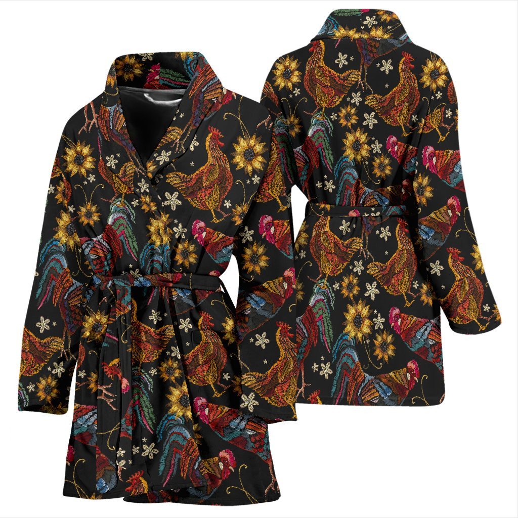 Farm Chicken Hen Flower Pattern Print Women Long Robe-grizzshop