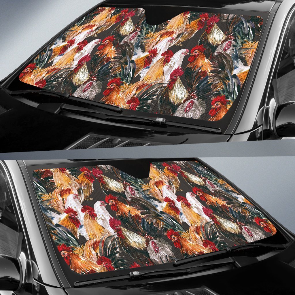 Farm Chicken Hen Pattern Print Car Sun Shade-grizzshop