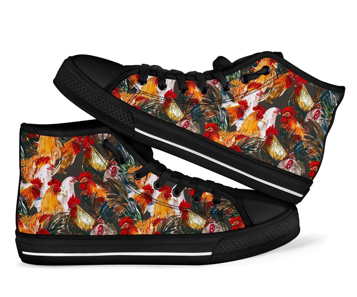 Farm Chicken Hen Pattern Print Men Women's High Top Shoes-grizzshop