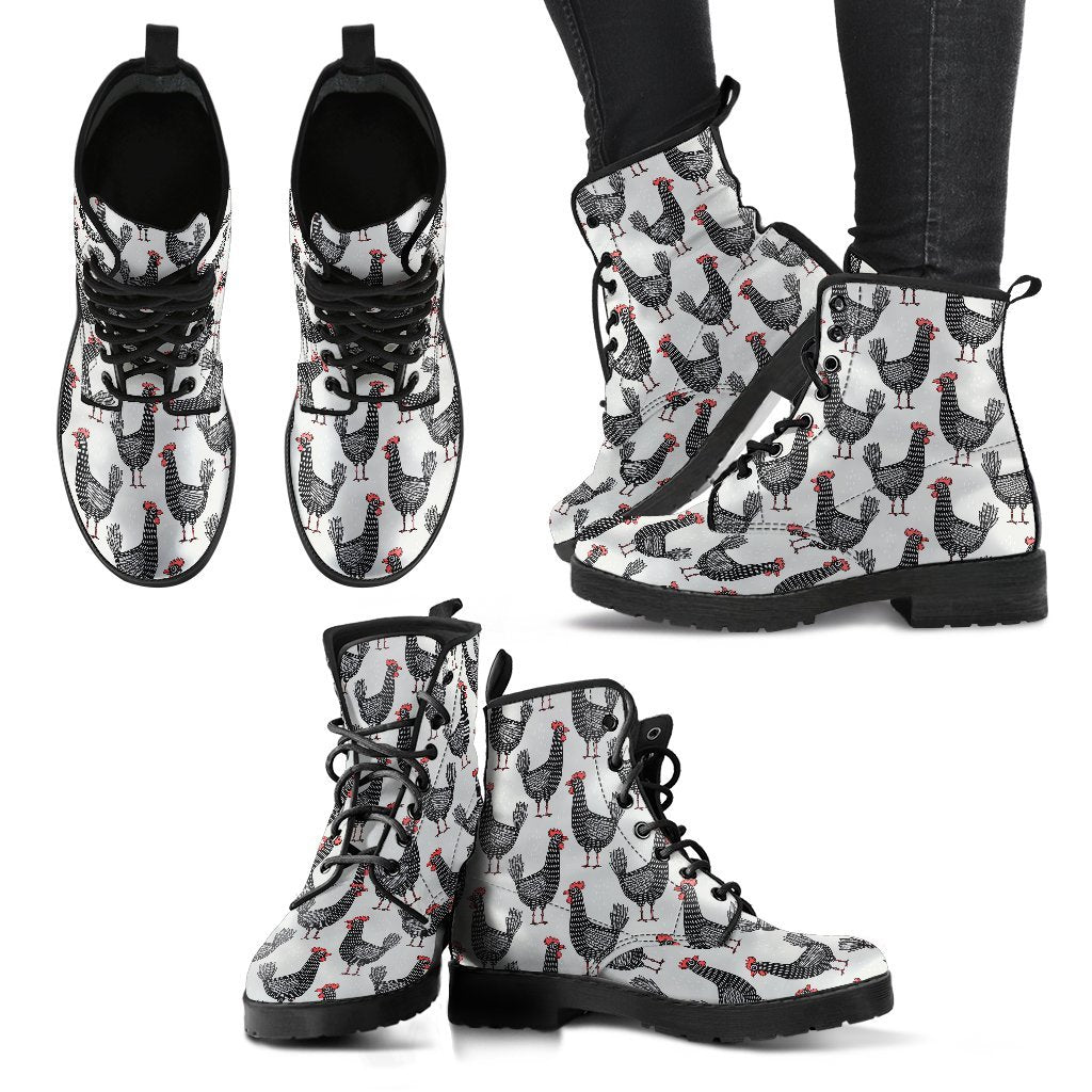 Farm Chicken Pattern Print Men Women Leather Boots-grizzshop