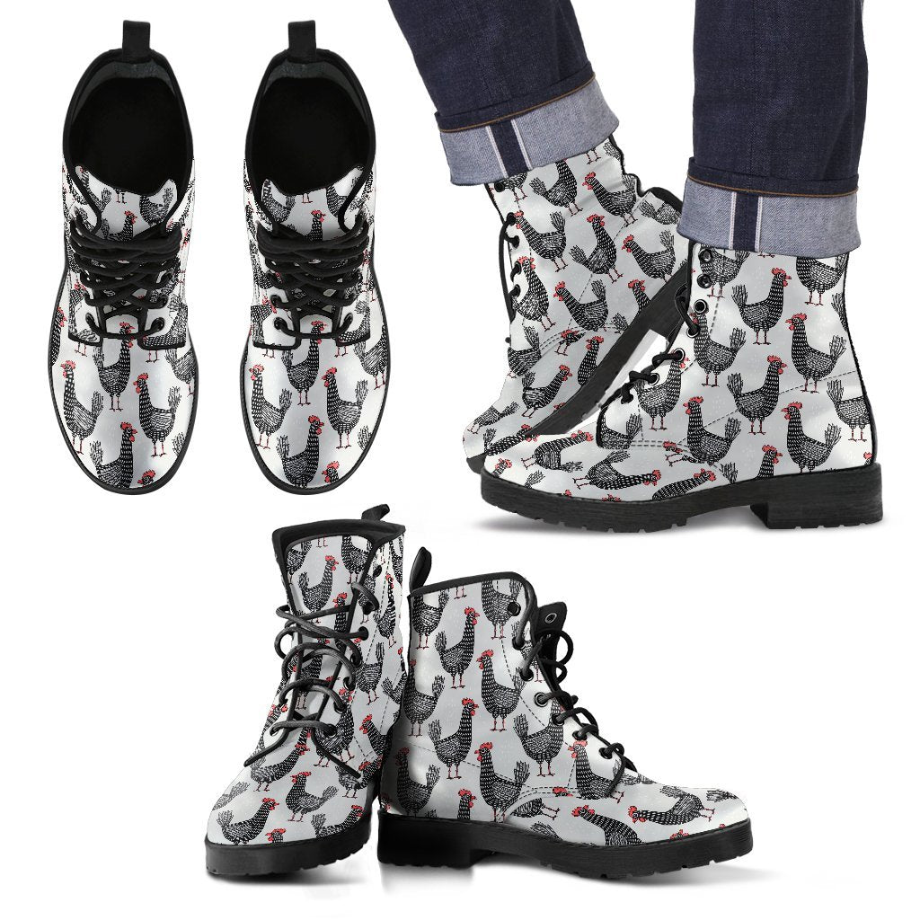 Farm Chicken Pattern Print Men Women Leather Boots-grizzshop