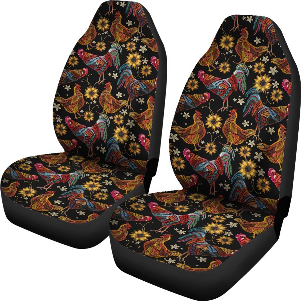 Farm Chicken Hen Flower Pattern Print Universal Fit Car Seat Cover-grizzshop
