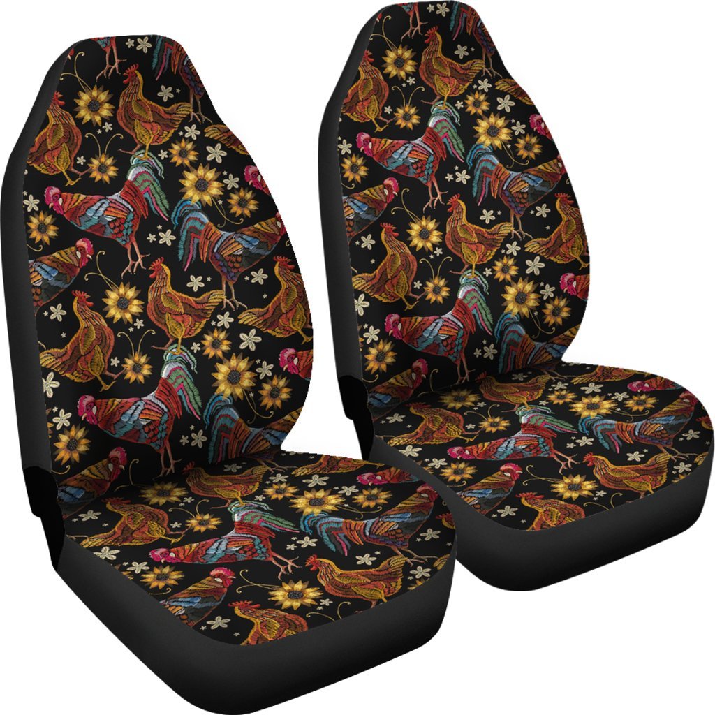 Farm Chicken Hen Flower Pattern Print Universal Fit Car Seat Cover-grizzshop