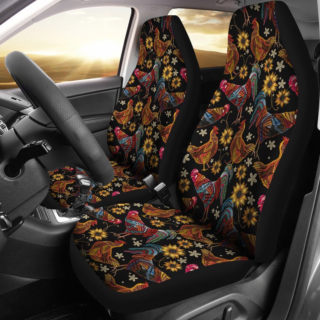 Farm Chicken Hen Flower Pattern Print Universal Fit Car Seat Cover-grizzshop