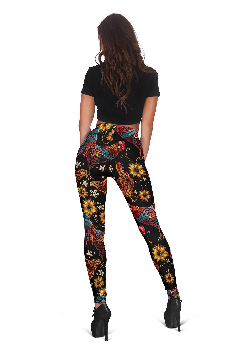 Farm Chicken Hen Flower Pattern Print Women Leggings-grizzshop
