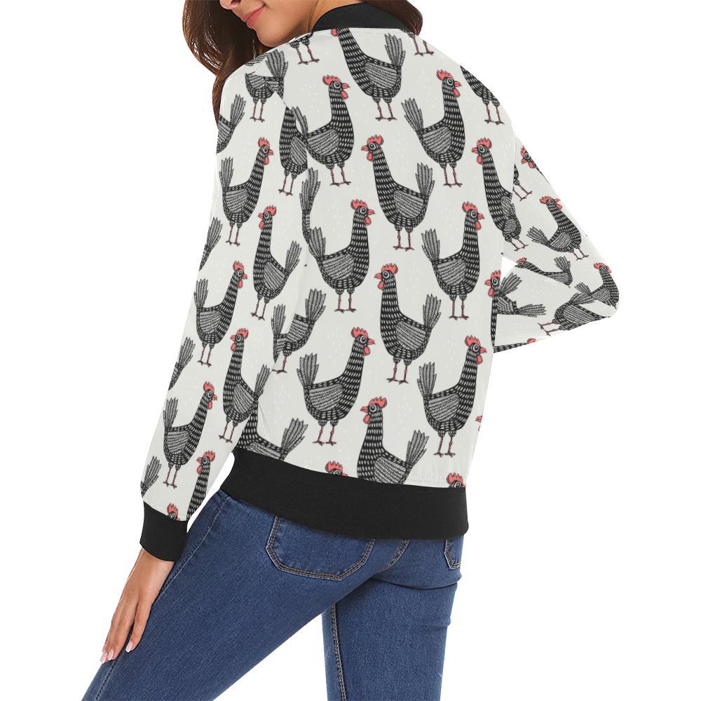 Farm Chicken Pattern Print Women Casual Bomber Jacket-grizzshop