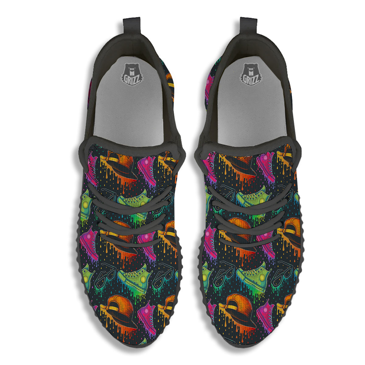 Fashion Colorful Print Pattern Black Walking Shoes-grizzshop