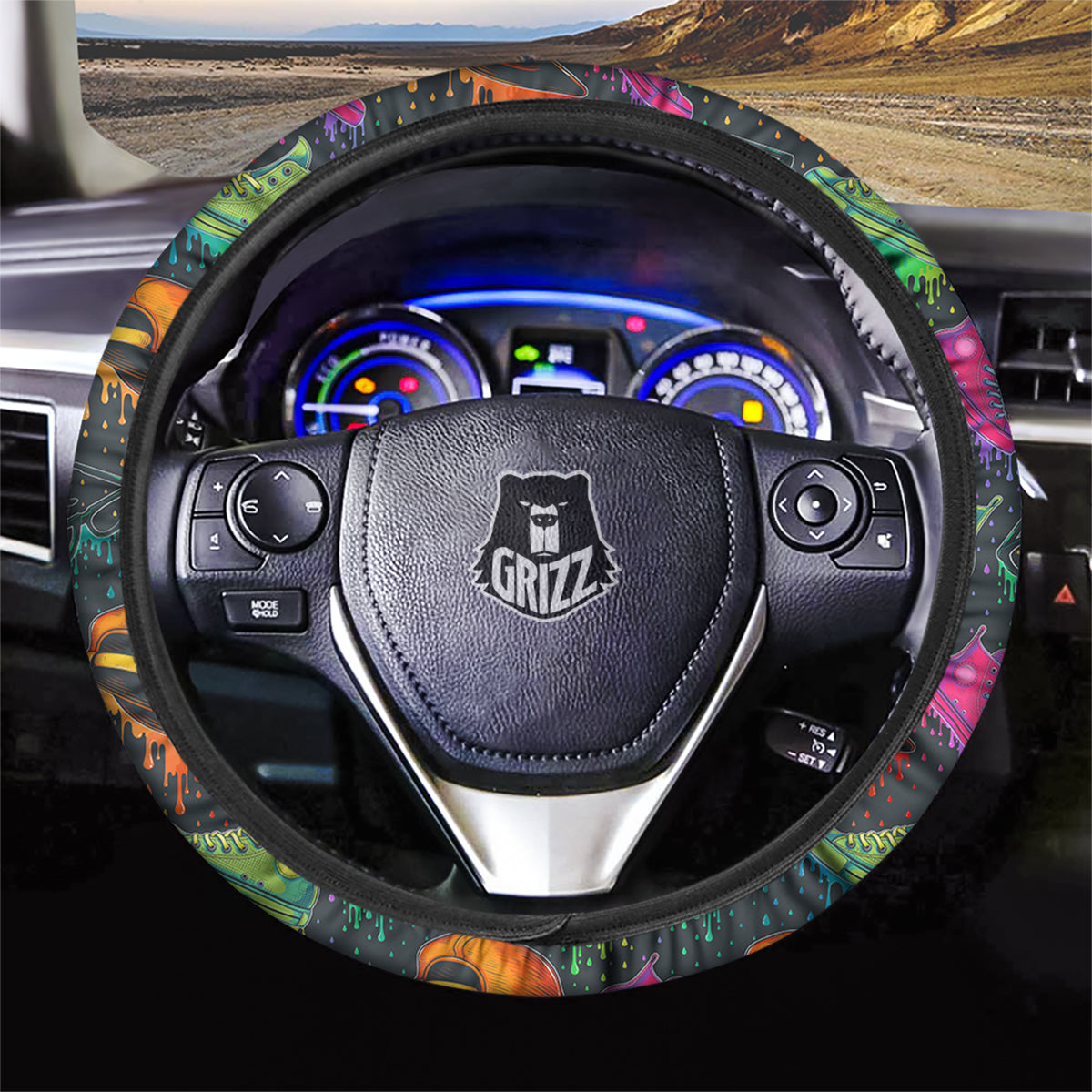 Fashion Colorful Print Pattern Car Steering Wheel Cover-grizzshop