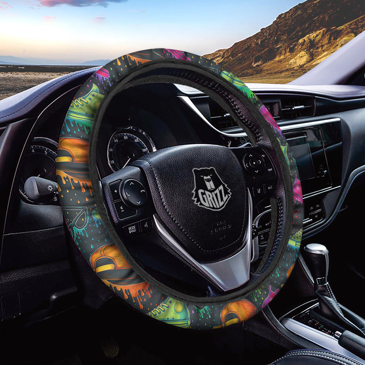 Fashion Colorful Print Pattern Car Steering Wheel Cover-grizzshop