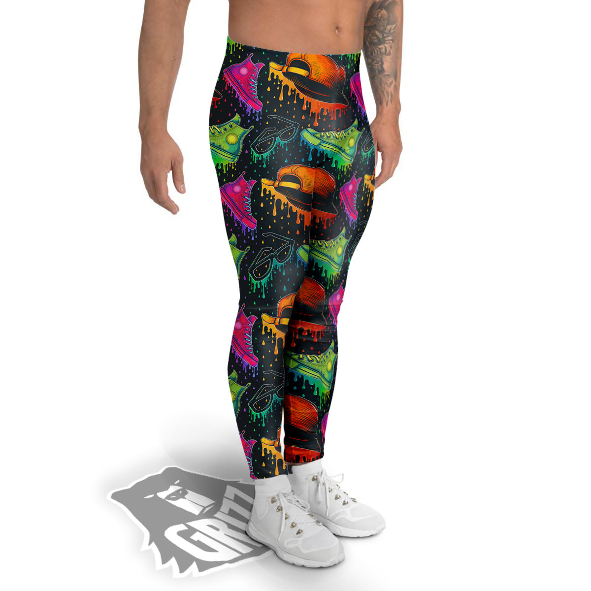 Fashion Colorful Print Pattern Men's Leggings-grizzshop